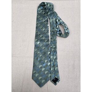 Murano Mens Silk Necktie Green Blue Geometric‎ Circle Pattern Tailored in USA